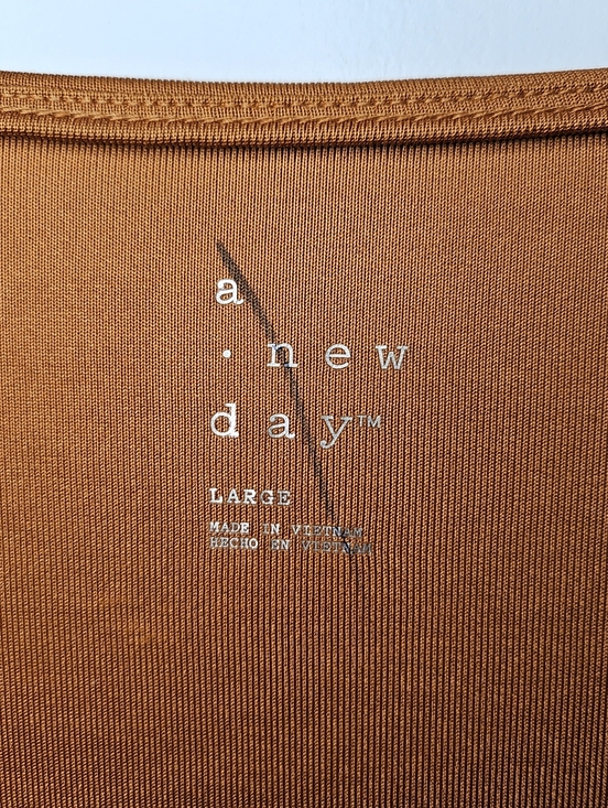 A New Day Ruched Bodysuit Size Large Burnt Orange Deep V Neck Long Sleeve Office - Picture 6 of 9